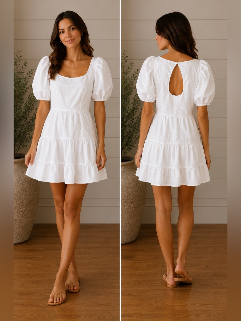 French Connection White Puff Sleeve Mini Dress